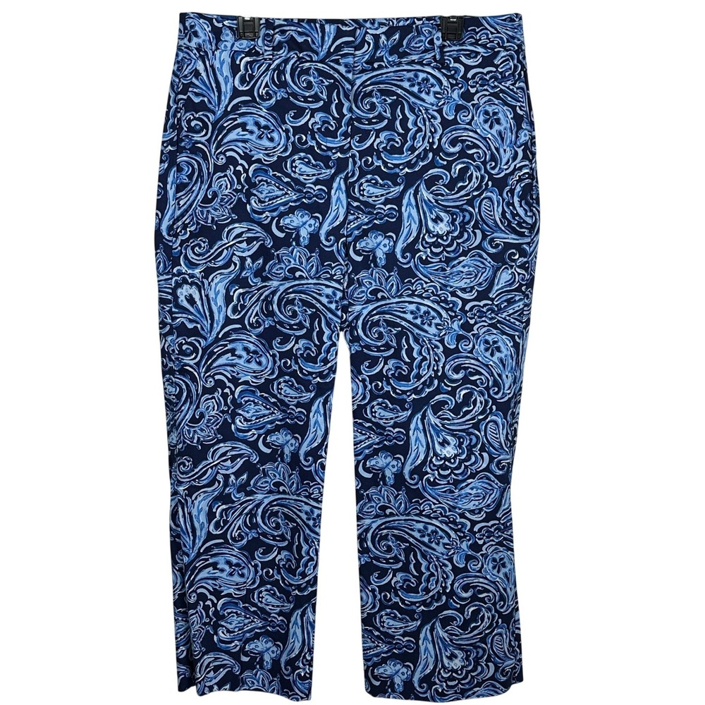 Talbots Womens Navy Blue Paisley Ankle Pants Size 14 Career Casual Trousers
